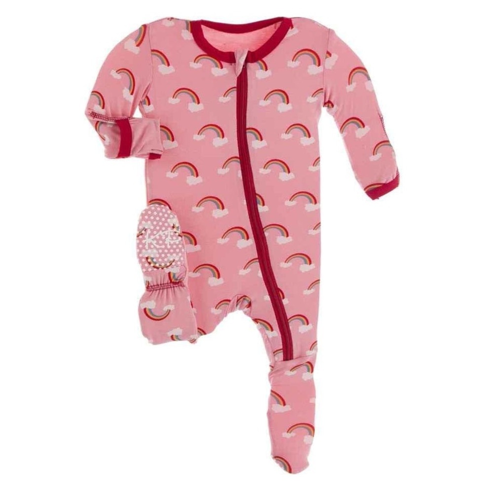 Kic Kee Baby 3-6 Print‎ Footie with Zipper in Strawberry Rainbows